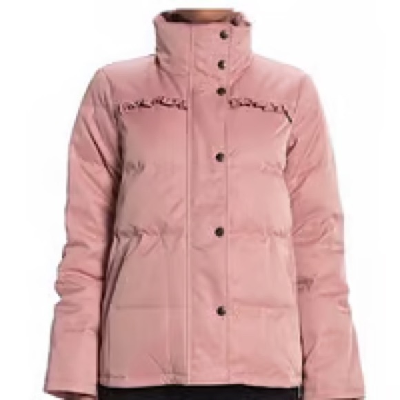 Kate Spade Ruffle Yoke Puffer Jacket Women’s Pink Peony Down NWT Size Large - Picture 1 of 16